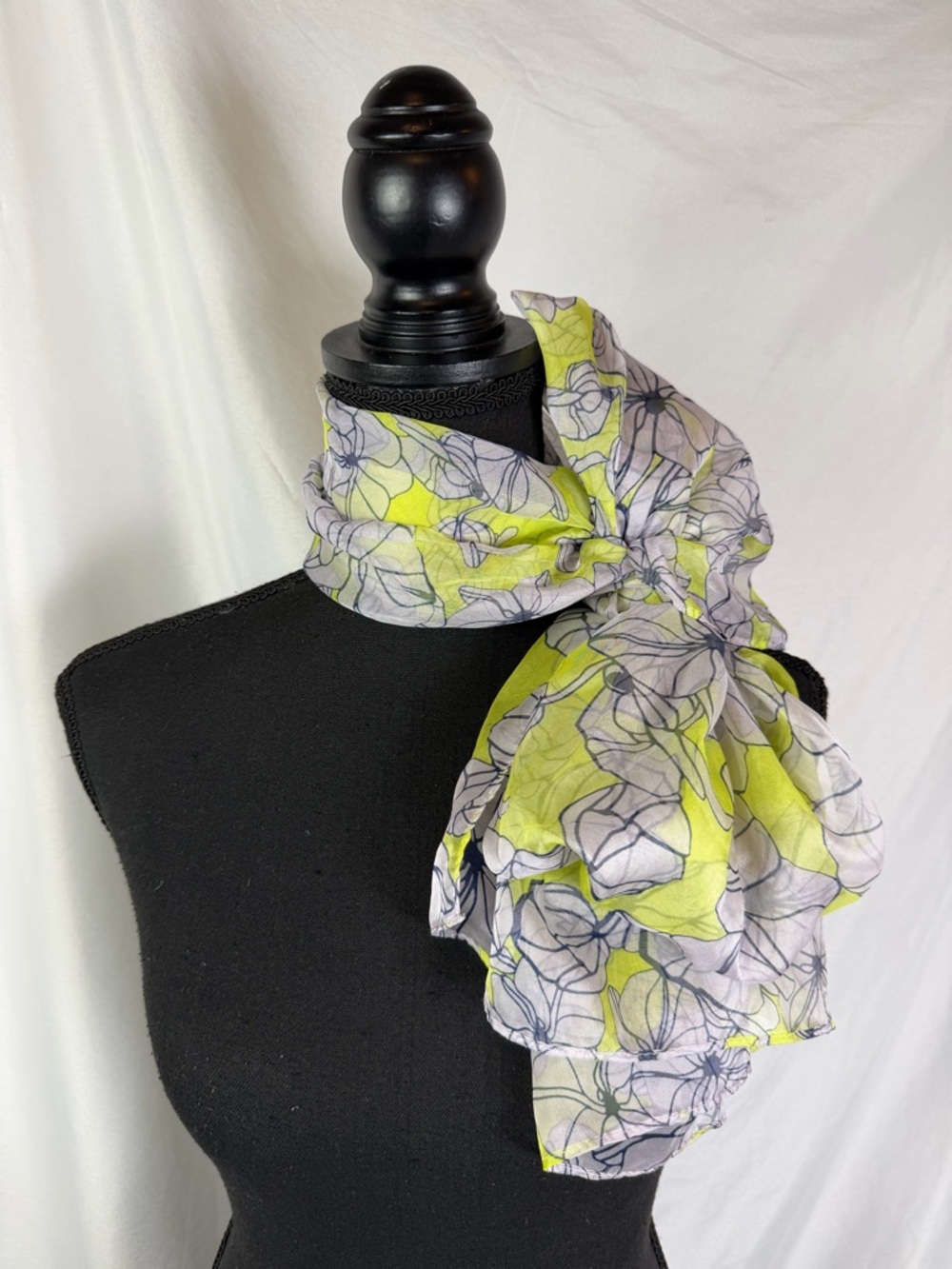 Anne Klein Sheer Floral Scarf Lime Green Lightweight Wrap Spring